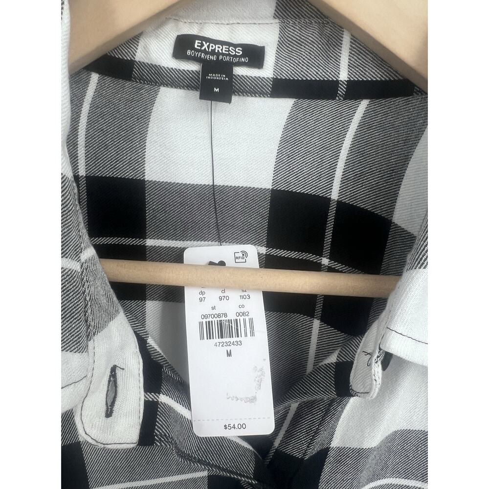 Express Boyfriend Portofino Flannel Crop Button Down Shirt Medium NWT - Picture 3 of 4
